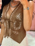 Horseshoe Embroidery Suede Vest