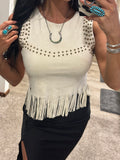 Ivory Studded Fringe Top