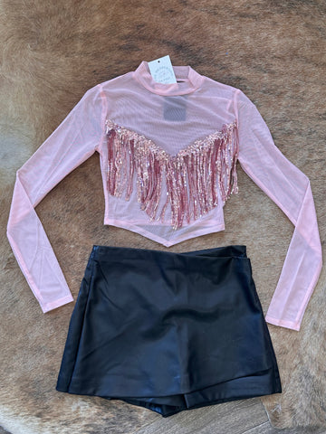 Lillian Pink Sequin Fringe Crop Top