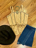 Sand Faux Leather Studded Corset Top