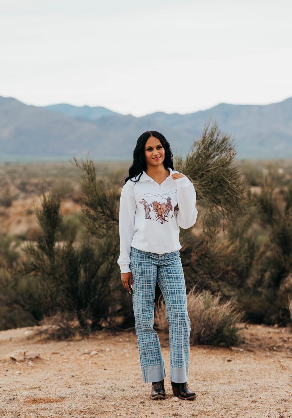 Cowgirl Bex Plaid Cuffed Denim