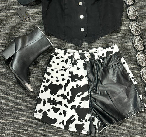 Two Tone Cow Print Shorts