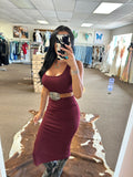 The Jackie Bodycon Midi Dress - Wine