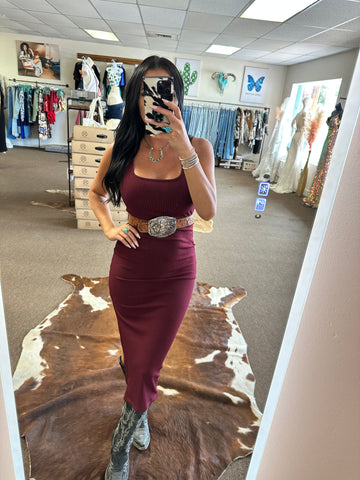 The Jackie Bodycon Midi Dress - Wine