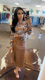 New River Faux Leather Skirt - Cognac