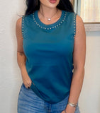 Teal Vintage Silver Studded Tank Top