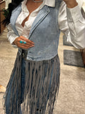 Stone Wash Denim Fringe Vest