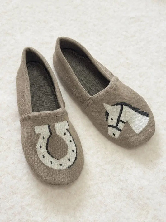 Horse Knit Slippers - Mocha