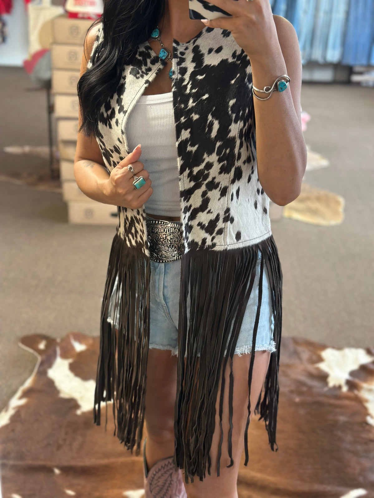 High Plains Fringe Cowhide Vest