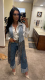 Stone Wash Denim Fringe Vest
