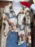 RESTOCK Horse Print Sheer Button Up