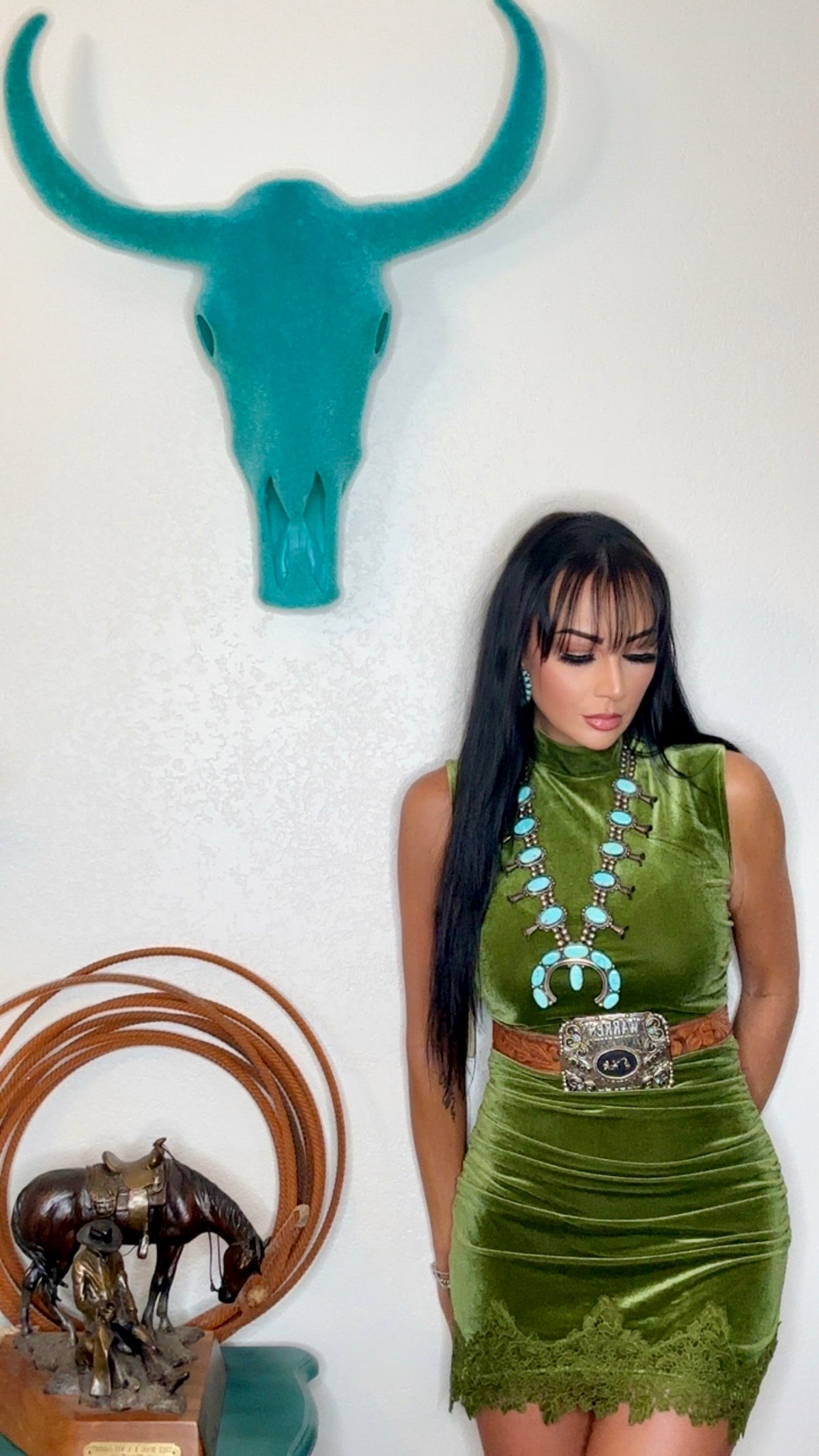 Olive-Tini Velvet Dress