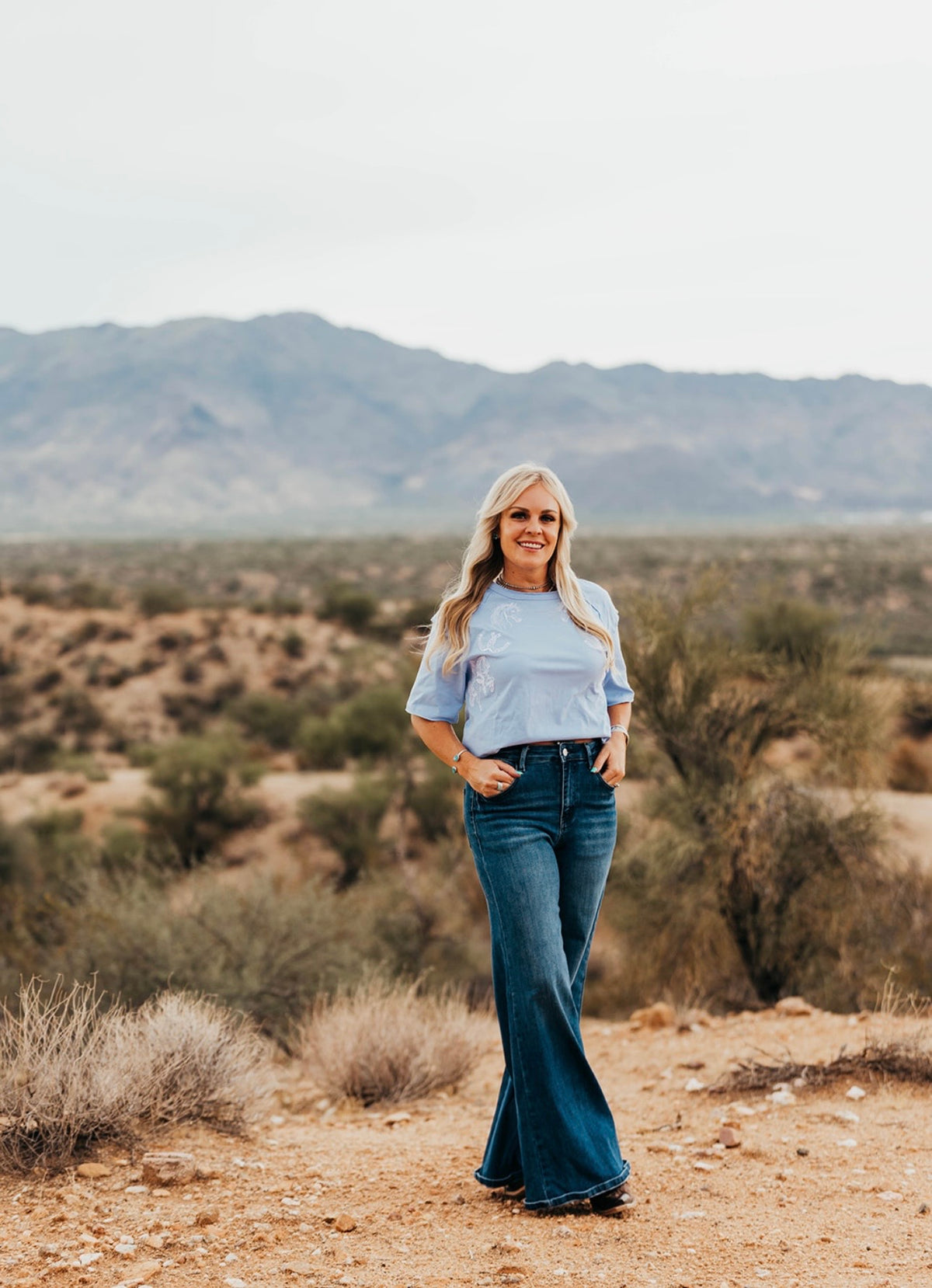 Light Blue Embroidered Top
