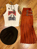 Skylar Rose Suede Fringe Buckle Skirt - Red