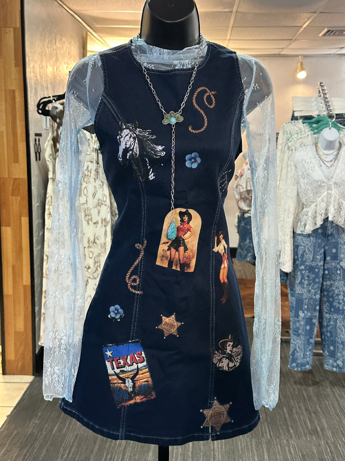 Retro Cowgirl Denim Dress LARGE