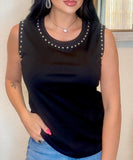 Black Vintage Silver Studded Tank Top