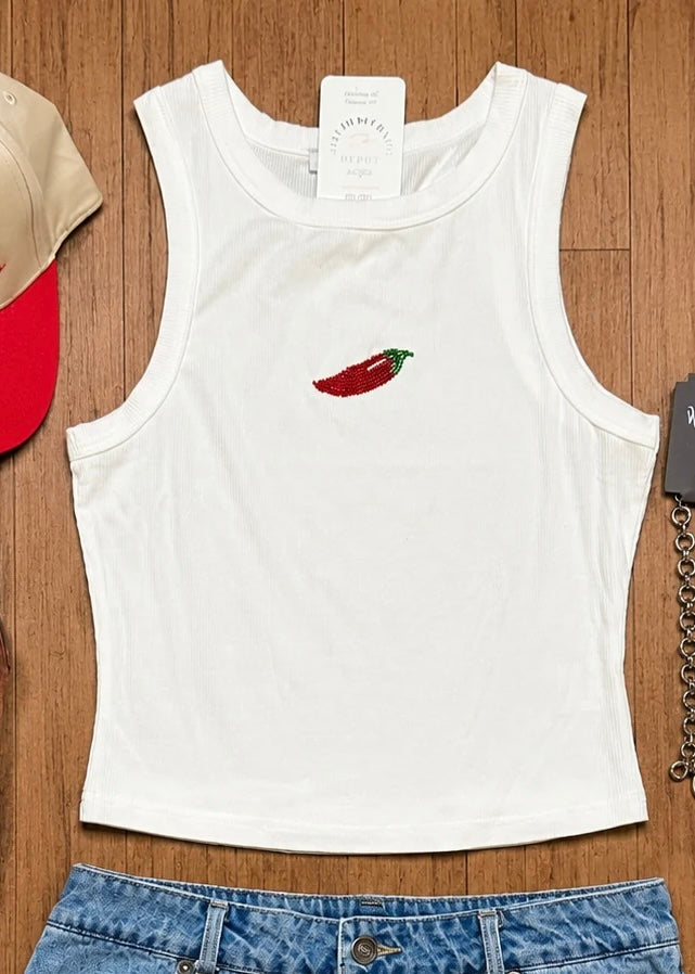 Chili Beaded Tank - Off White