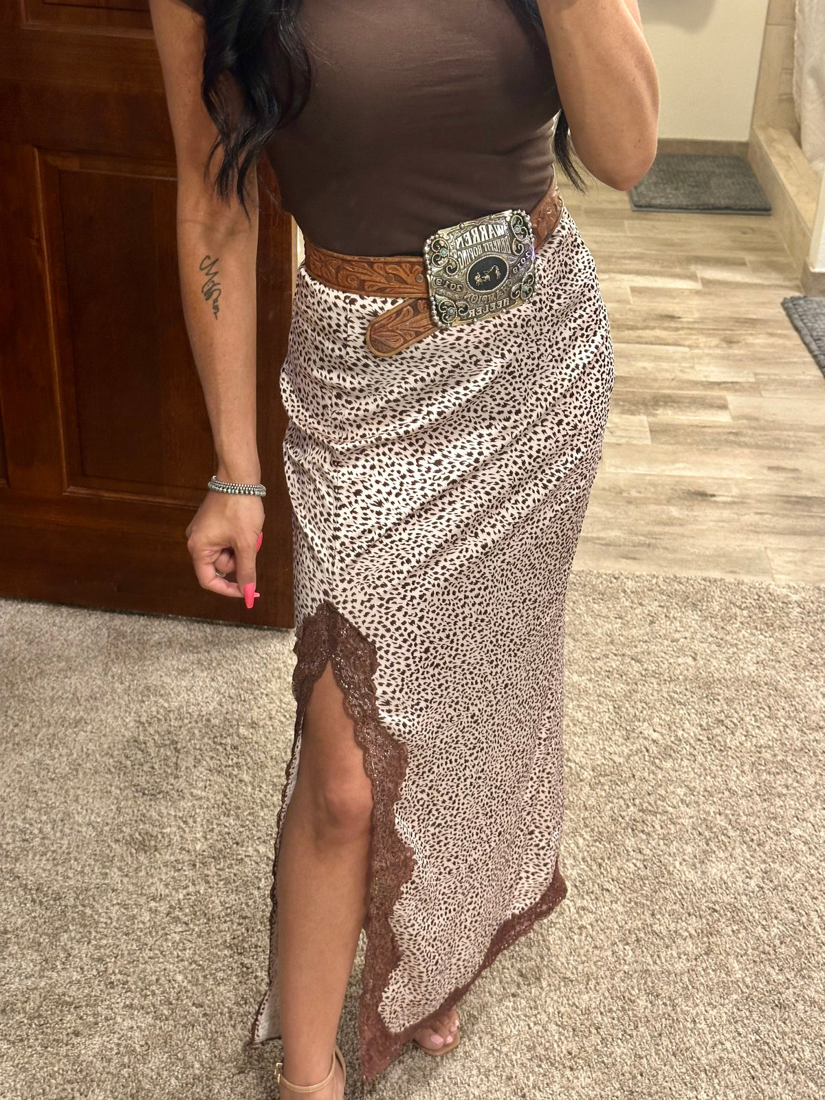 Western Cheetah Slit Skirt (S-XL)