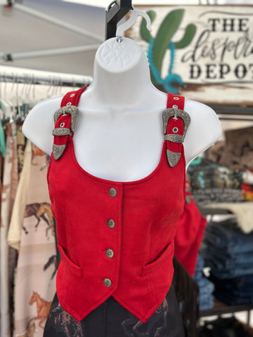 Jolene Suede Buckle Vest - Red