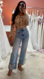 Cowgirl Embroidered Cuff Denim