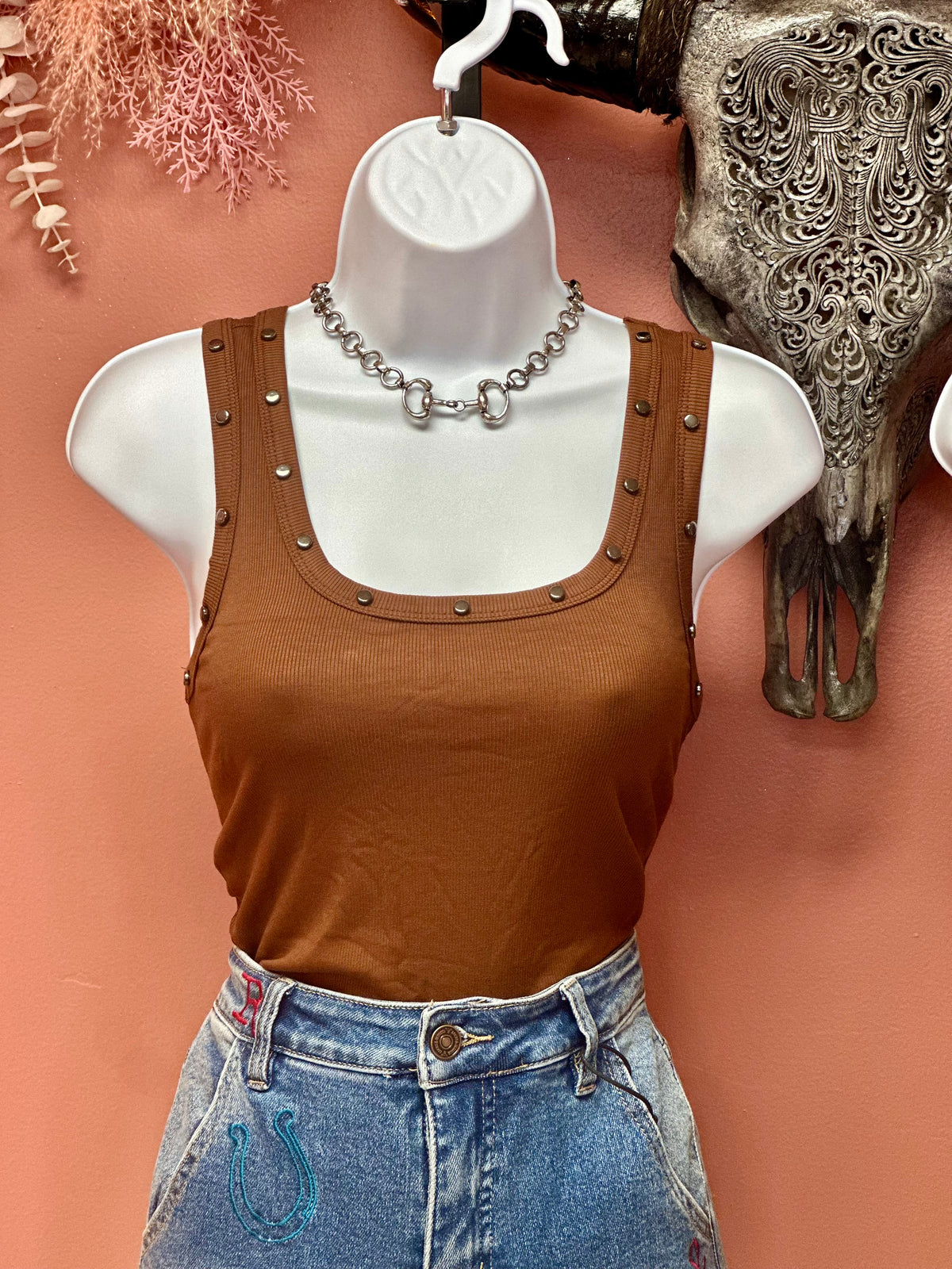 Studded Scoop Neck Tank Top