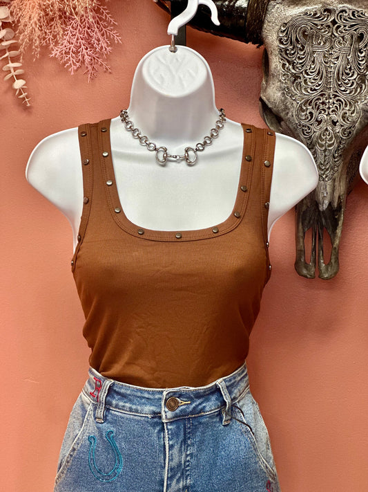 Studded Scoop Neck Tank Top