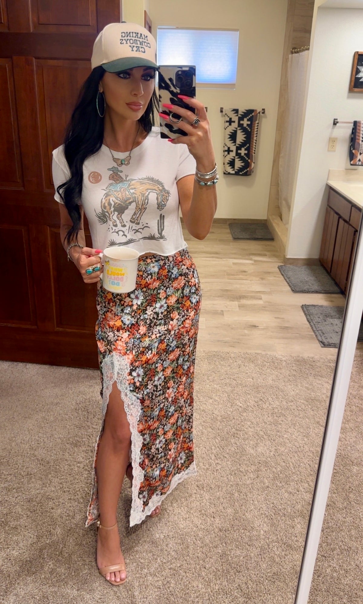 Western Fall Floral Slit Skirt (S-XL)