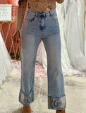 Cowgirl Embroidered Cuff Denim