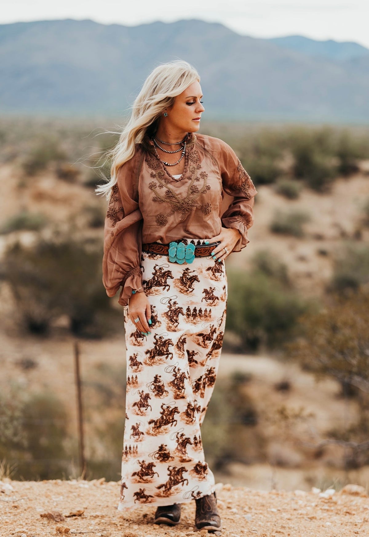Cream Rodeo Print Maxi Skirt