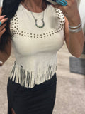 Ivory Studded Fringe Top