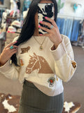 Western Patch Graphic Horse Sweater