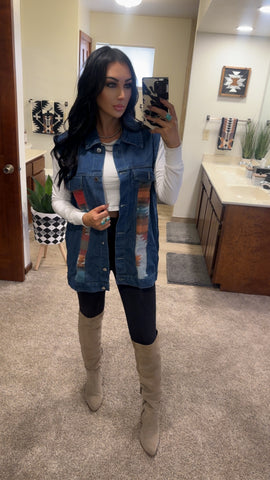 Oversized Aztec Denim Vest