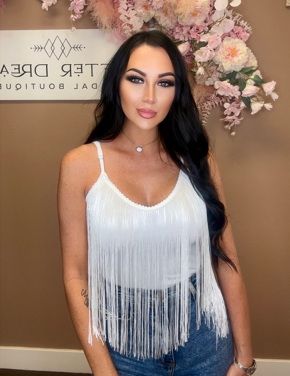 Boho Cowgirl Fringe Tank - White
