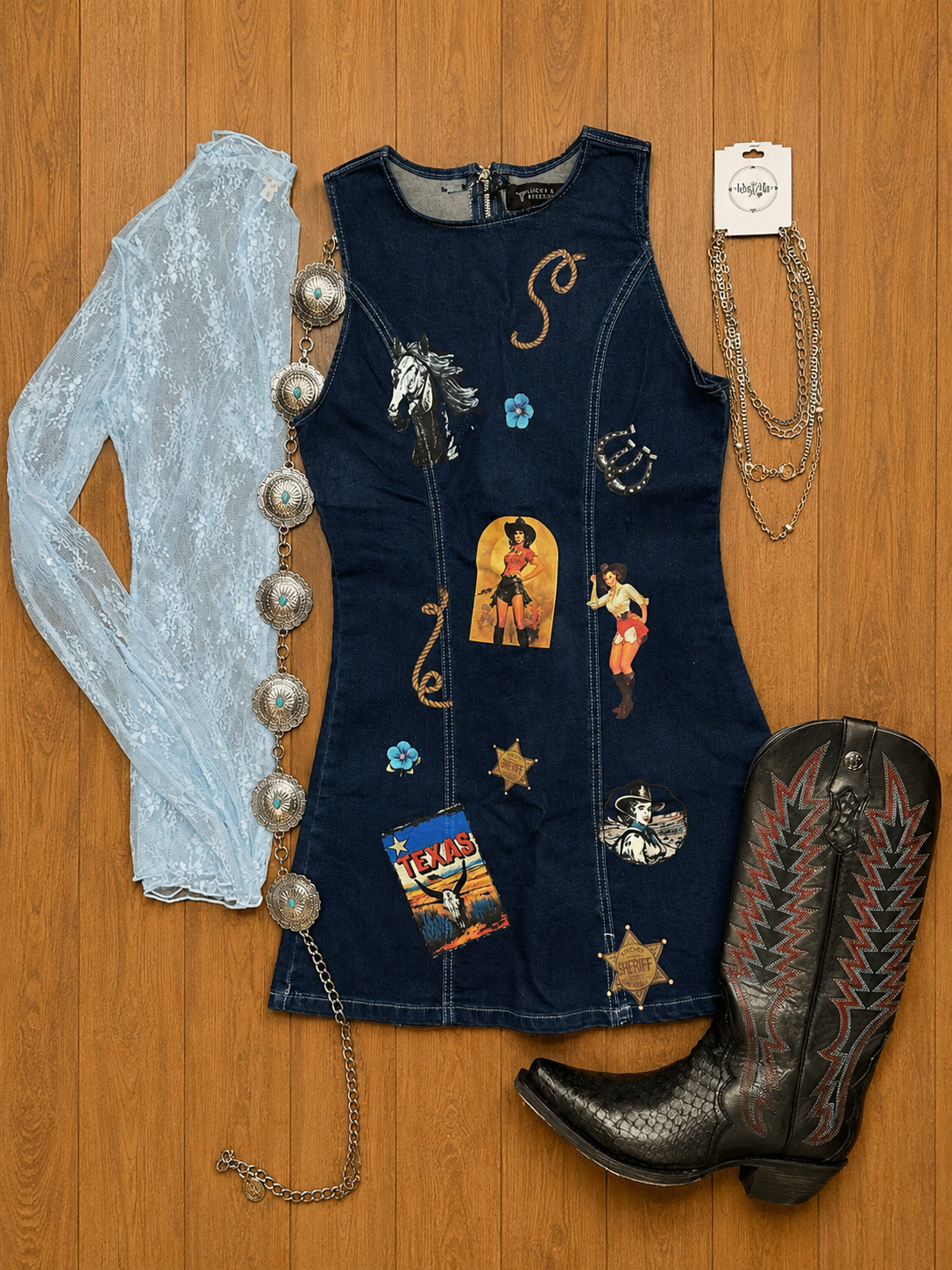 Retro Cowgirl Denim Dress LARGE