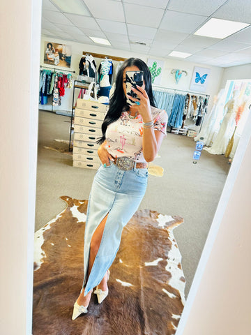 KanCan Cowgirl Annie Denim Maxi Skirt