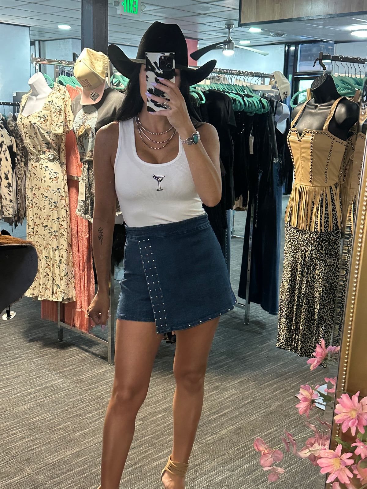 Studded Denim Skort