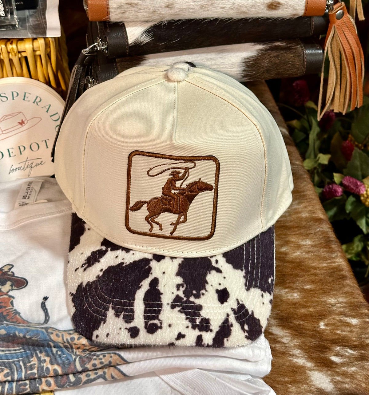 Cowboy Cowhide Print Hat