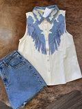 Ella Collared Fringe Western Tank