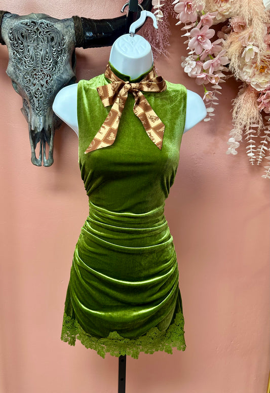 Olive-Tini Velvet Dress