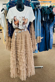 Cascading Tulle Tiered Maxi Skirt - Mocha