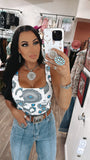 Turquoise Print Corset Top