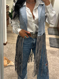 Stone Wash Denim Fringe Vest