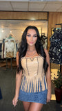 Sand Faux Leather Studded Corset Top