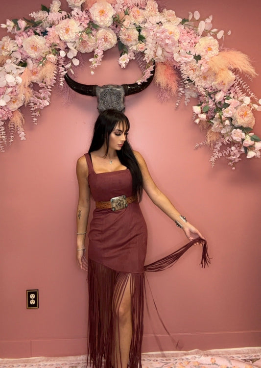 Midnight Rodeo Suede Fringe Dress