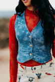 Floral Jacquard Denim Vest