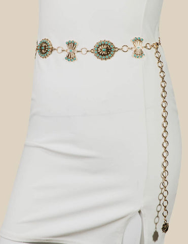 Floral Concho Chain Belt- Gold