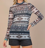 Aspen Ridge Aztec Print Sheer Top