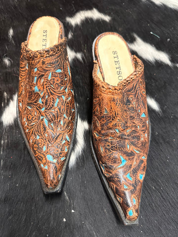 Stetson Brown/Turquoise Mules - Size 7