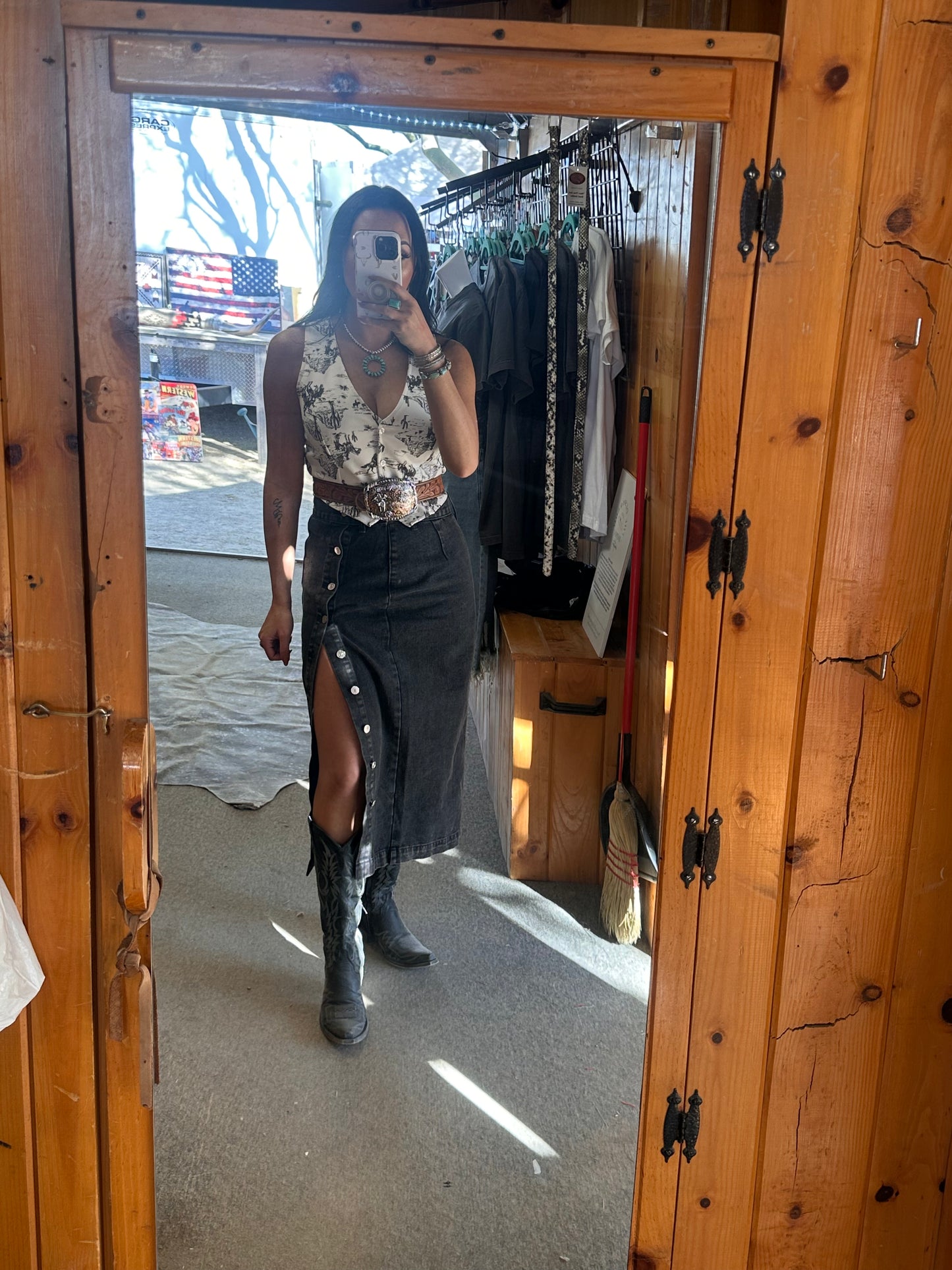 Black Denim Midi Skirt