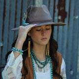 **Blue Turquoise & Wood Melon Beaded Necklace 258q